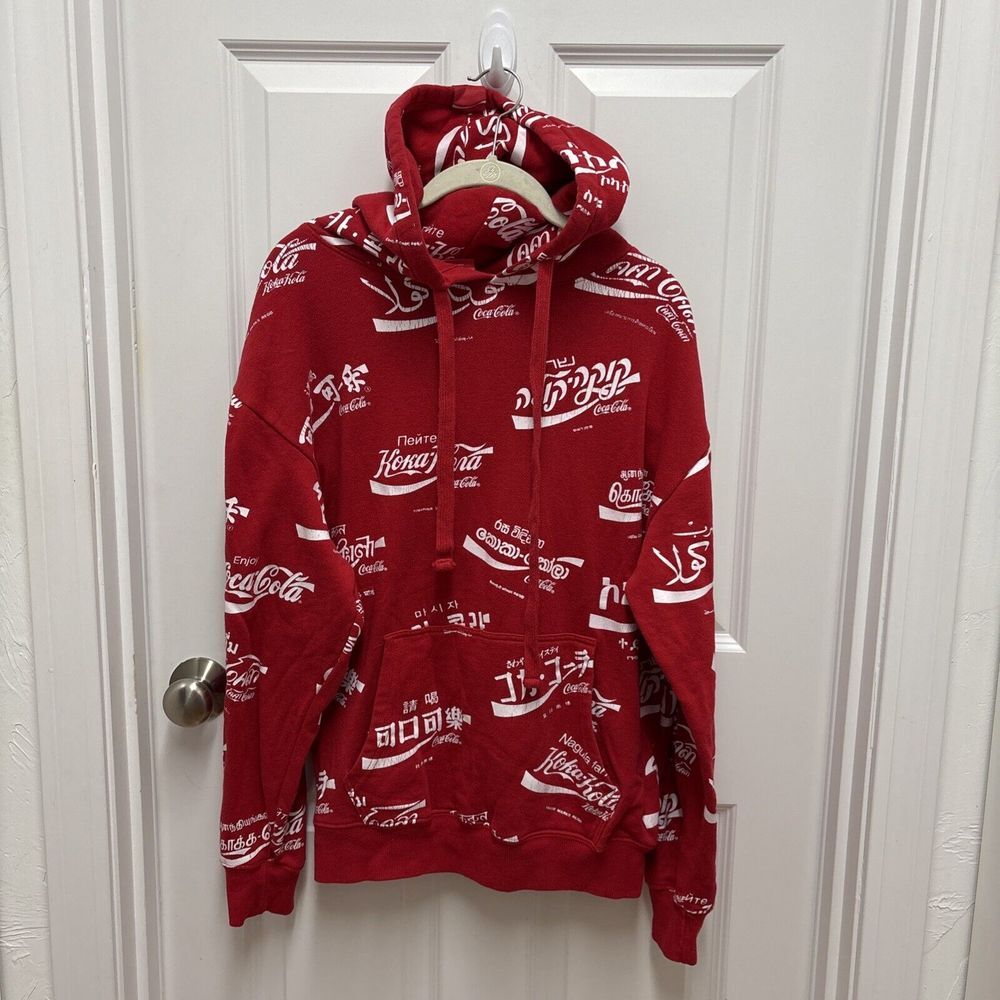 The Coca Cola Company Men's Hoodie All Over Print Hood Sweatshirt - Size Medium